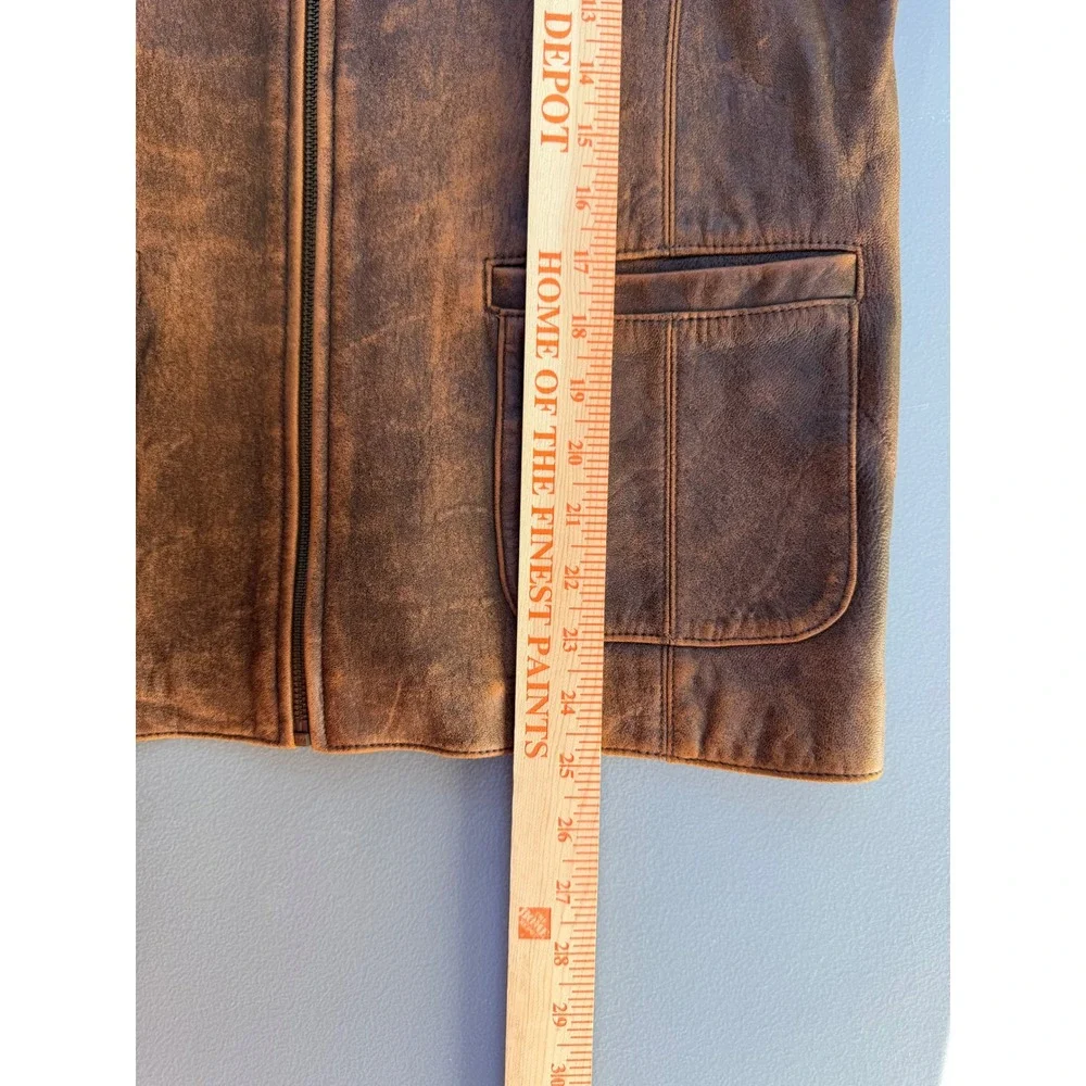 The Territory Ahead Brown Leather Jacket Distressed Zip Front Small
